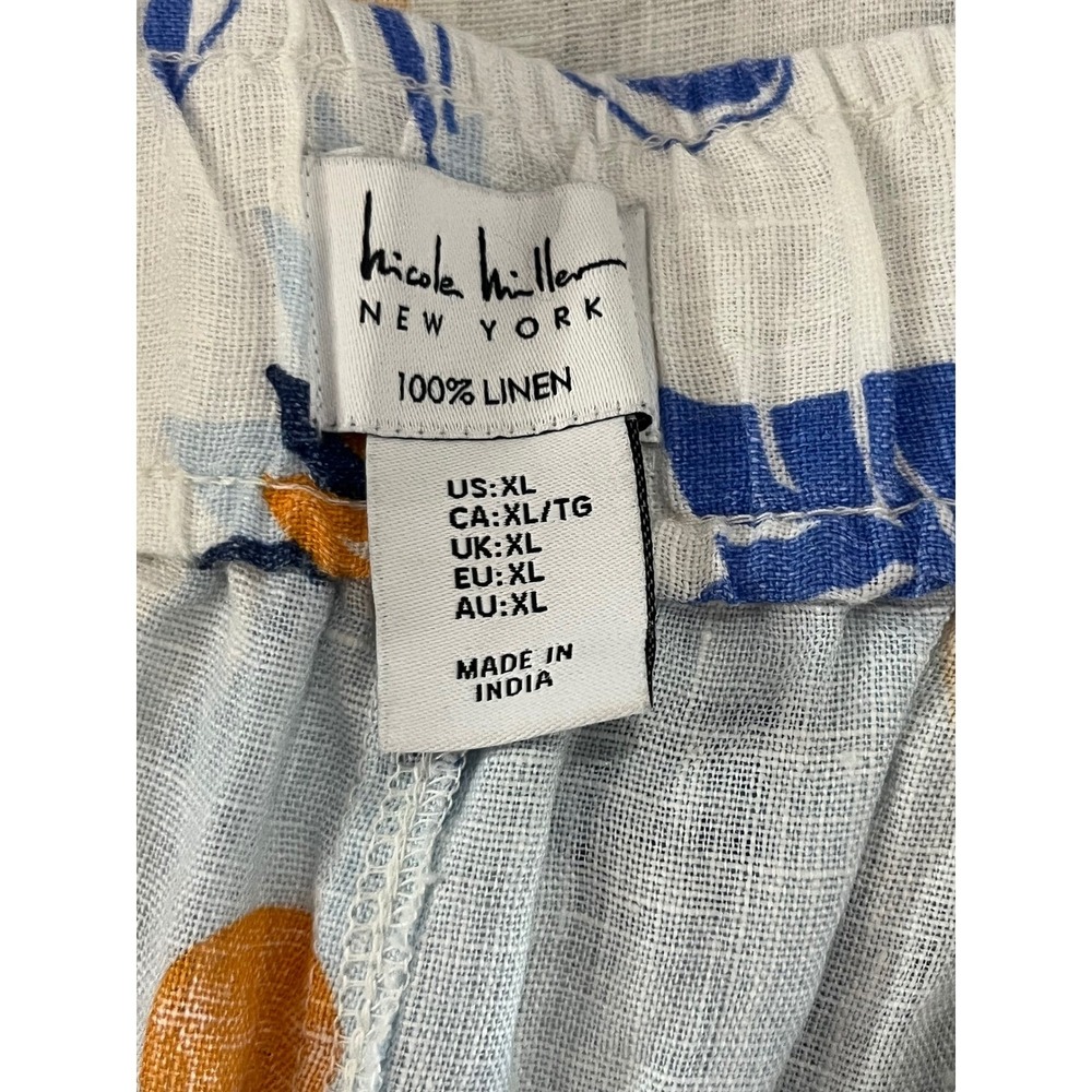 Nicole Miller New York Womens XL Linen Tropical Palm Print Wide Leg Pants Blue - Picture 5 of 7